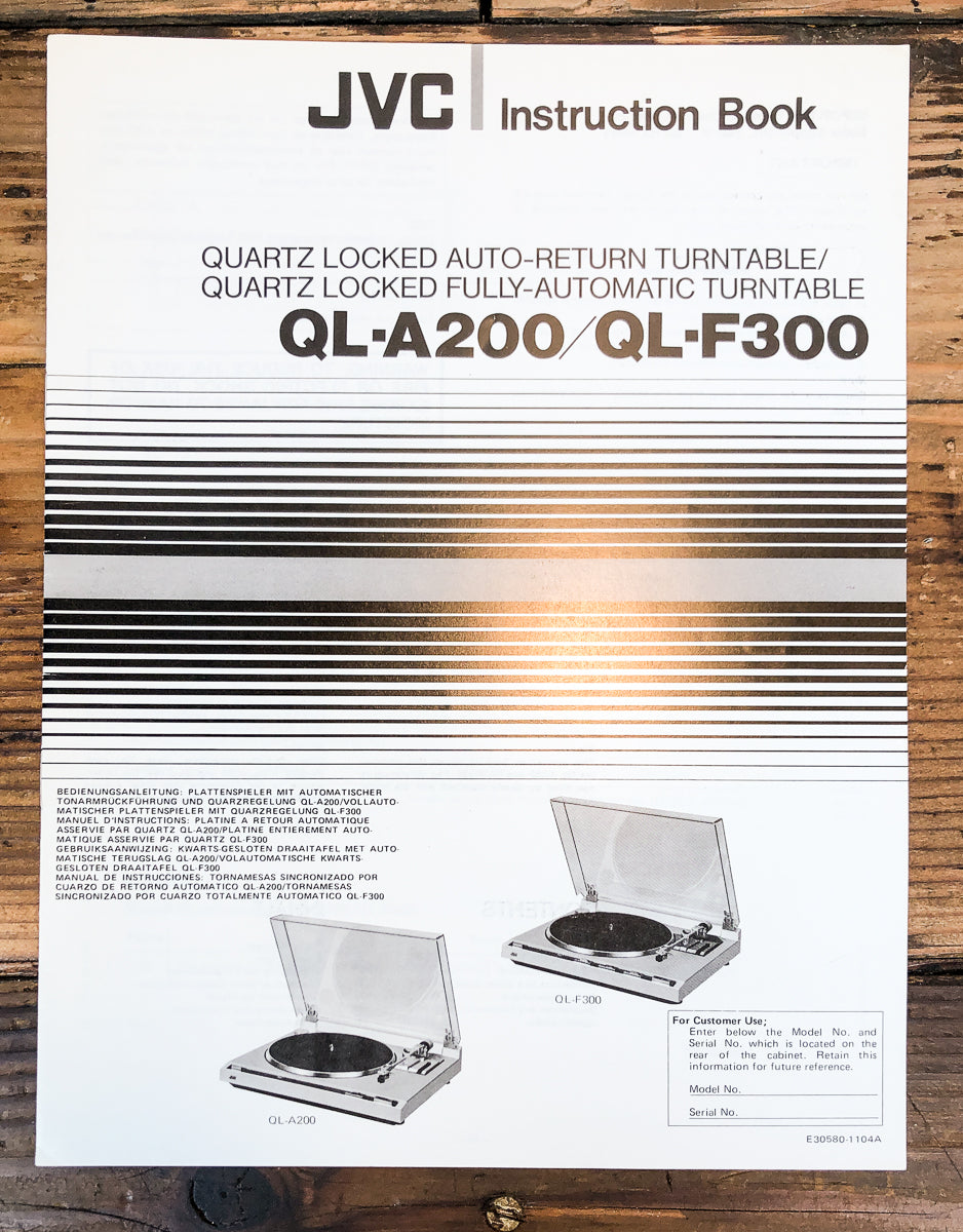 JVC QL-A200 QL-F300 Record Player / Turntable Owners / User Manual *Original*