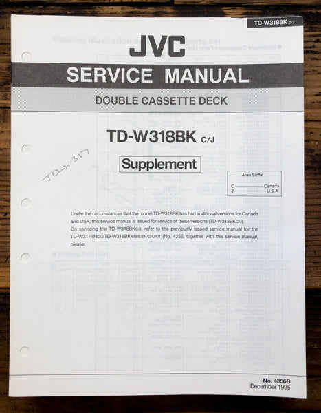 JVC TD-W318 Cassette Supp. Service Manual *Original*