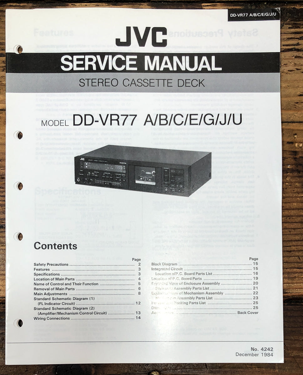 JVC DD-VR77 Cassette Service Manual *Original*