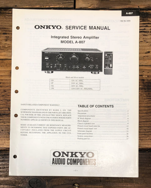Onkyo A-807 Amplifier Service Manual *Original*