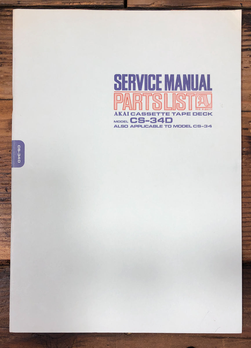Akai CS-34D Cassette Service Manual & Parts List *Original*