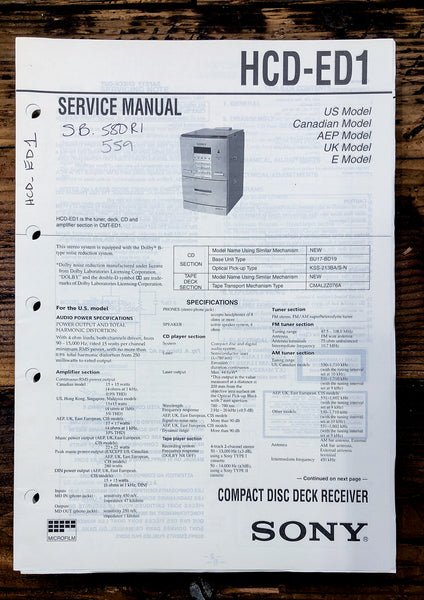 Sony HCD-ED1 Stereo  Service Manual *Original*