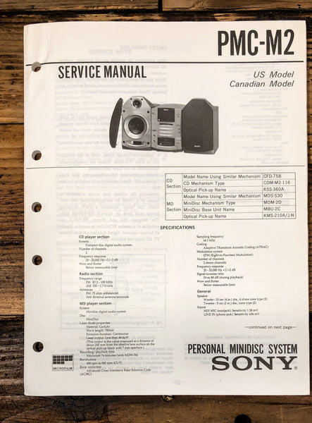 Sony PMC-M2 Stereo Service Manual *Original*