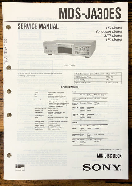 Sony MDS-JA30ES MD Deck  Service Manual *Original*