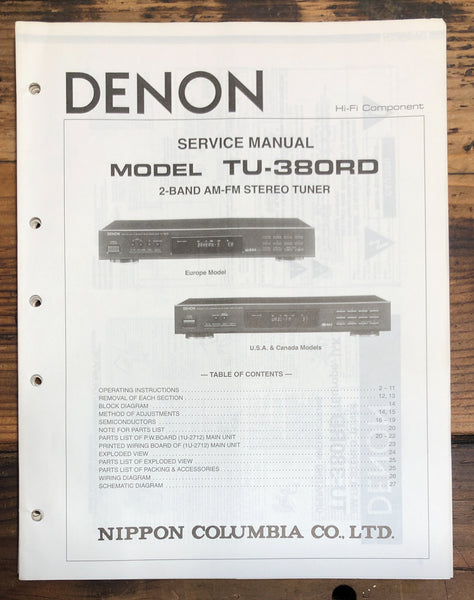 Denon TU-380RD TU-380 RD Tuner  Service Manual *Original*