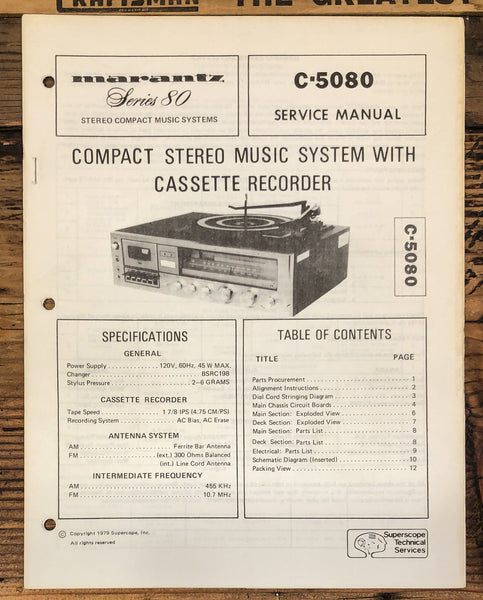 Marantz C-5080 Turntable / Stereo Service Manual *Original*