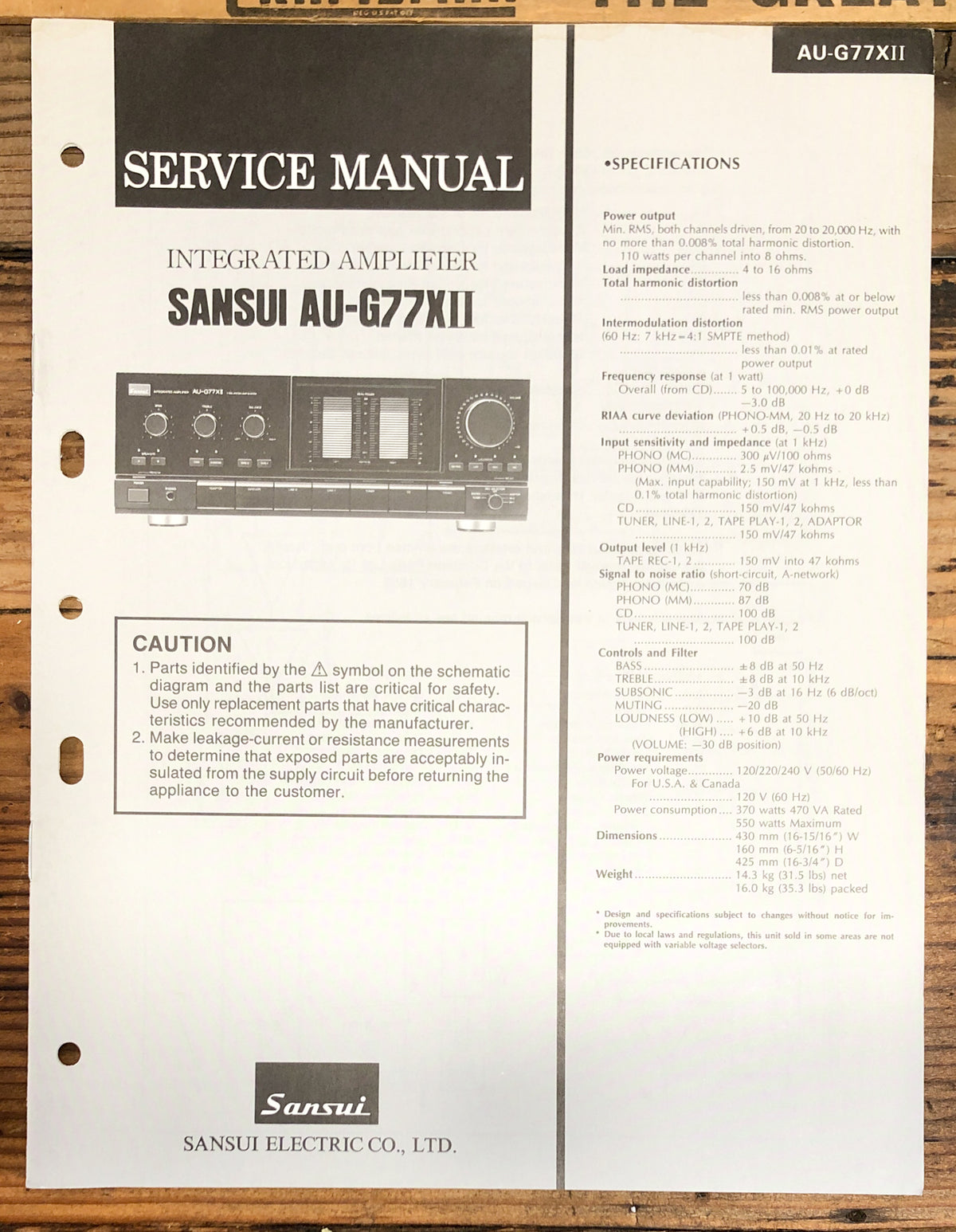 Sansui AU-G77XII AU-G77X MK2 Amplifier  Service Manual *Original*