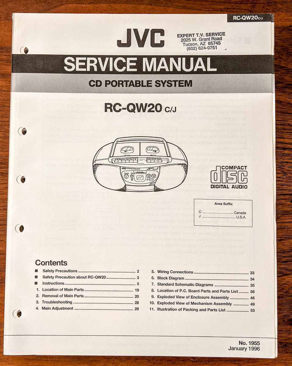 JVC RC-QW20 CD Portable Stereo Service Manual *Original*