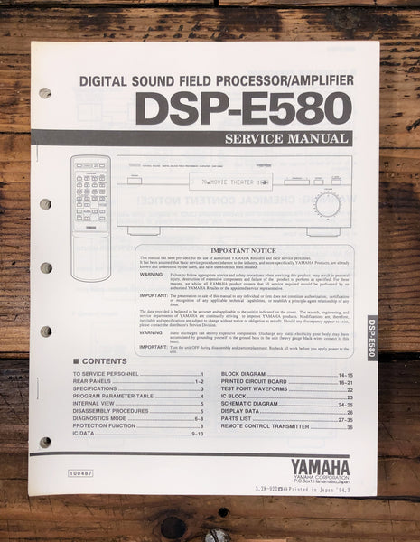 Yamaha DSP-E580 DSP / AV Amplifier  Service Manual *Original*