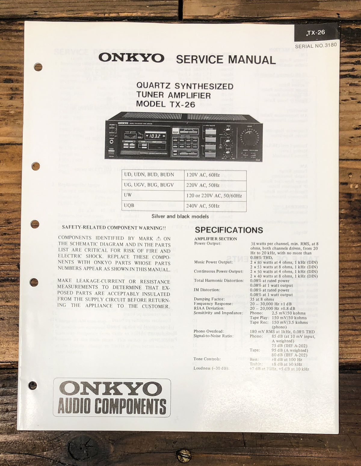 Onkyo TX-26 Receiver Service Manual *Original*