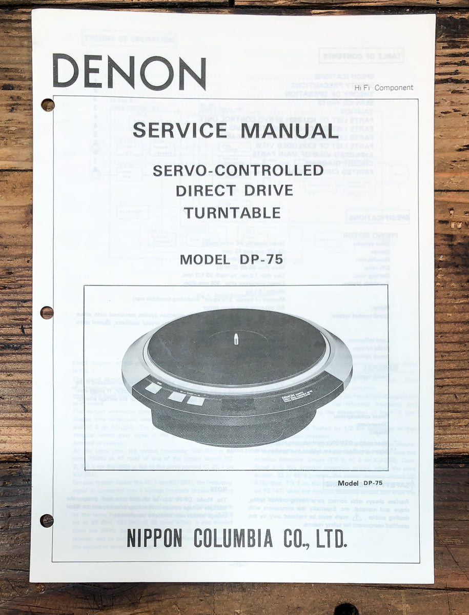 Denon DP-75 Record Player / Turntable Service Manual *Original*
