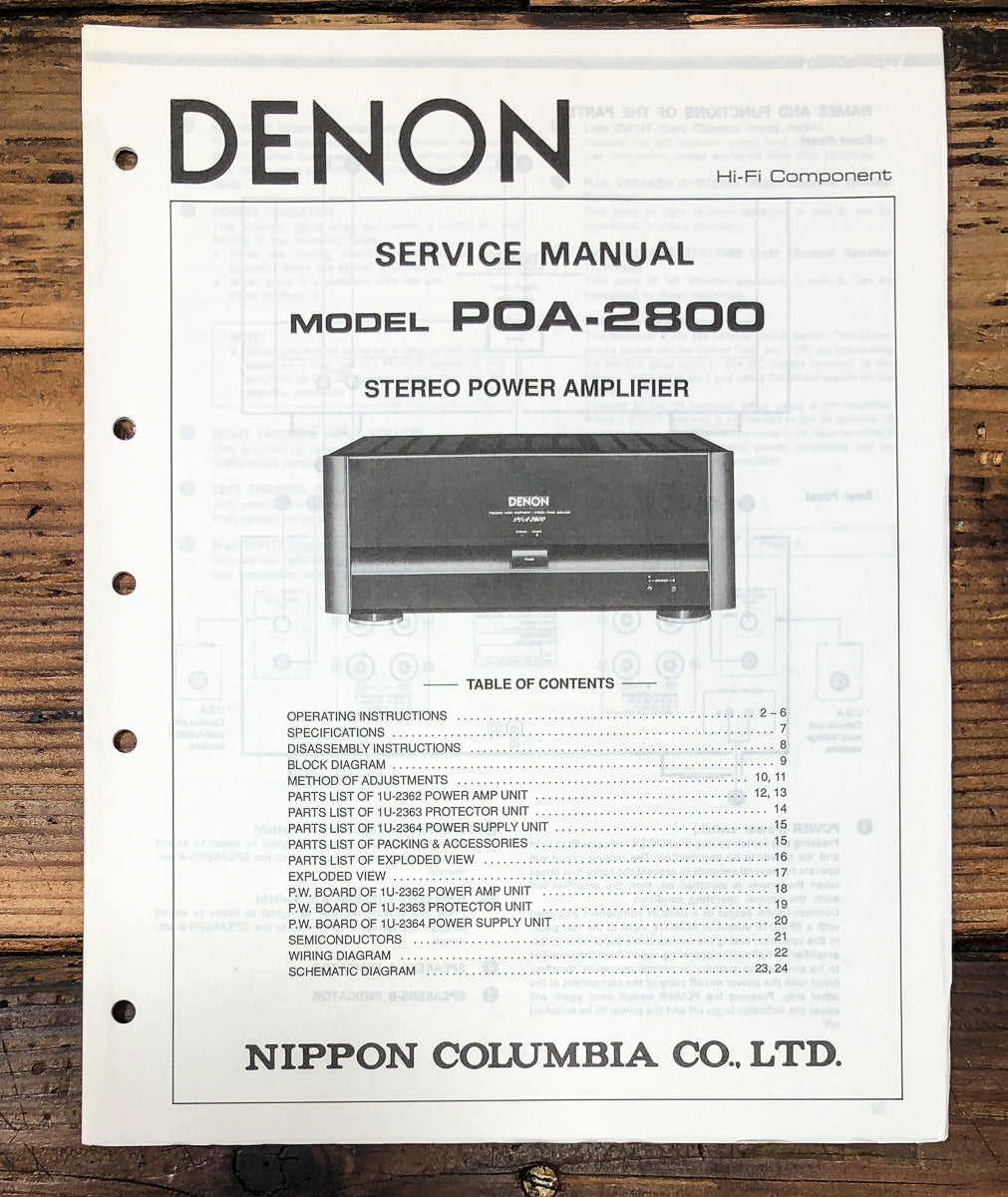 Denon POA-2800 Amplifier Service Manual *Original*