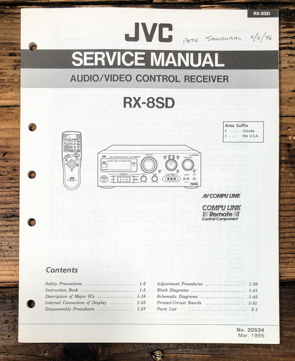 JVC RX-8SD RX-8 SD Receiver Service Manual *Original*