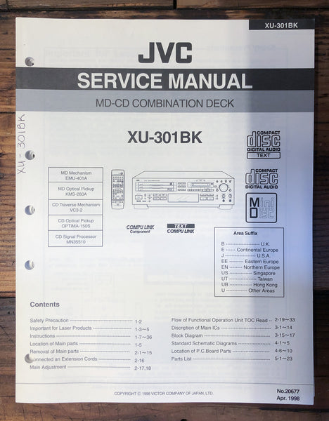 JVC XU-301 BK MD CD Deck  Service Manual *Original*