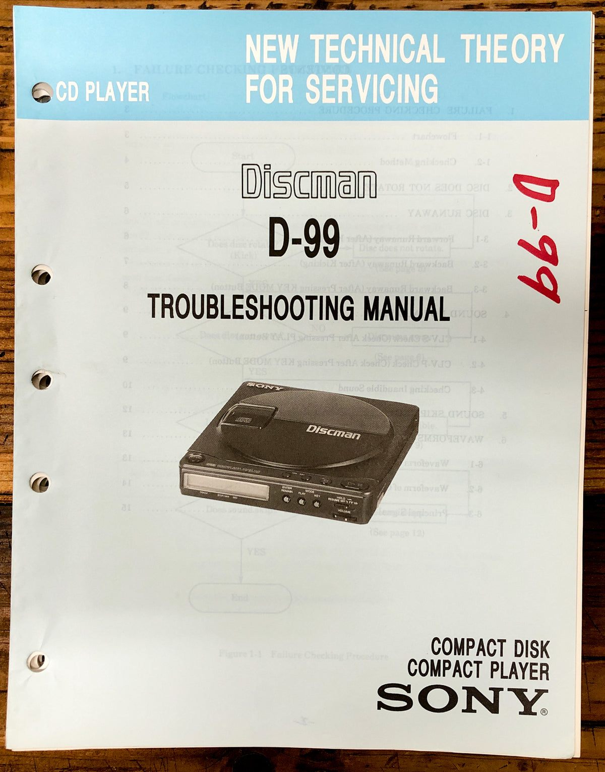 Sony D-99 CD Player / Discman  Troubleshooting Manual *Original*