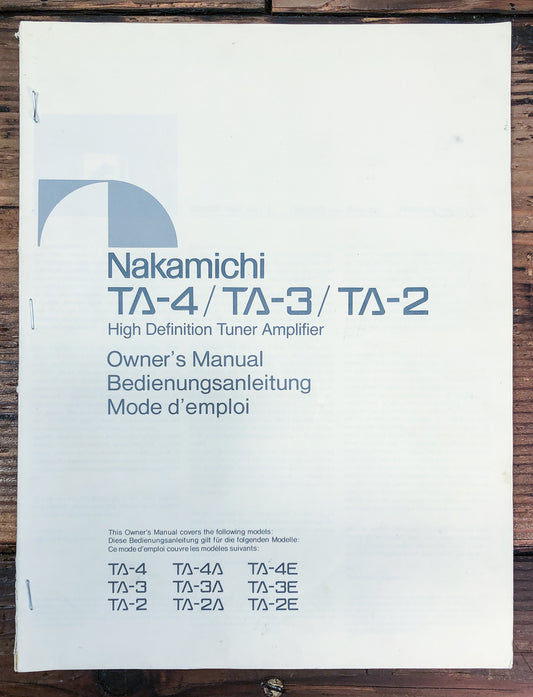 Nakamichi TA-2 TA-3 TA-4 Tuner Amplifier Service Manual *Original*