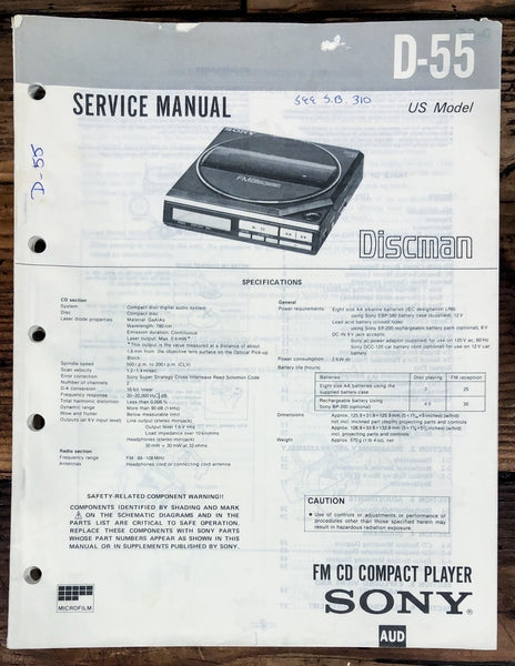 Sony D-55 CD Player   Service Manual *Original*