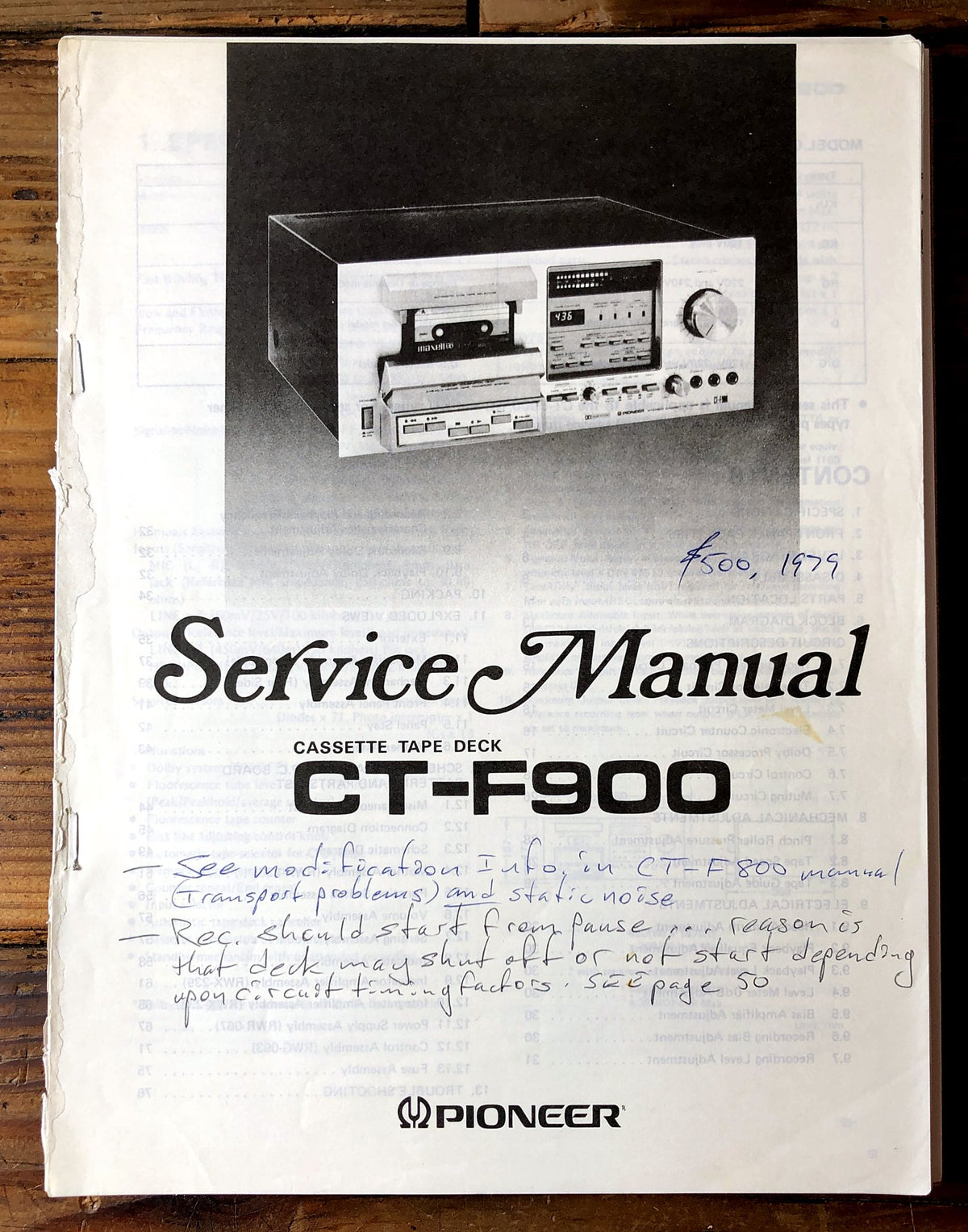 Pioneer CT-F900 Cassette Deck Service Manual *Original*