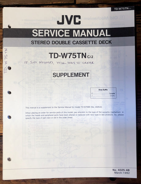 JVC TD-W75 TD-W75TN  Supp. Service Manual *Original*