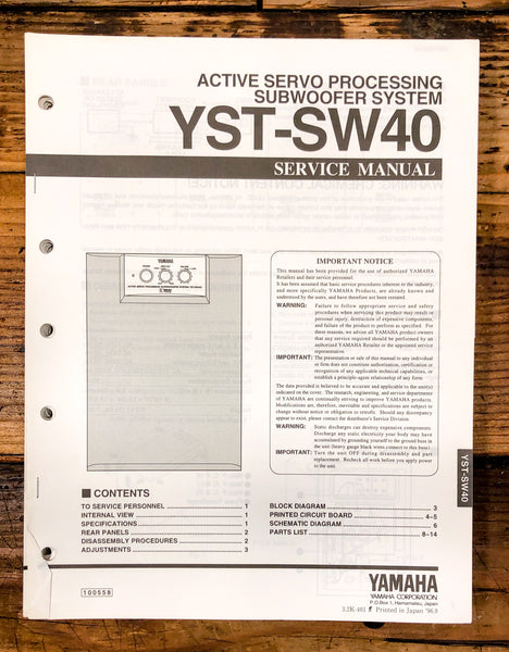 Yamaha YST-SW40 Subwoofer / Speaker  Service Manual *Original*