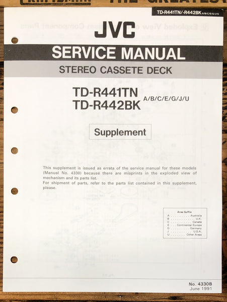JVC TD-R441 TD-R442 Cassette Supp. Service Manual *Original*