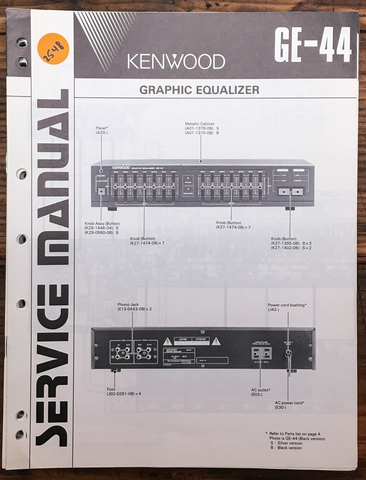 Kenwood GE-44 Equalizer  Service Manual *Original*