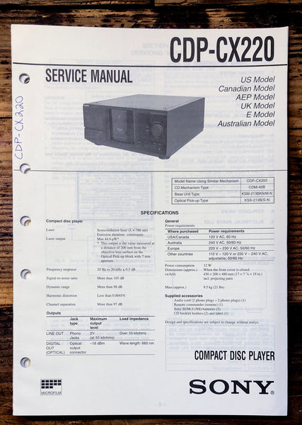 Sony CDP-CX220 CD Player  Service Manual *Original*