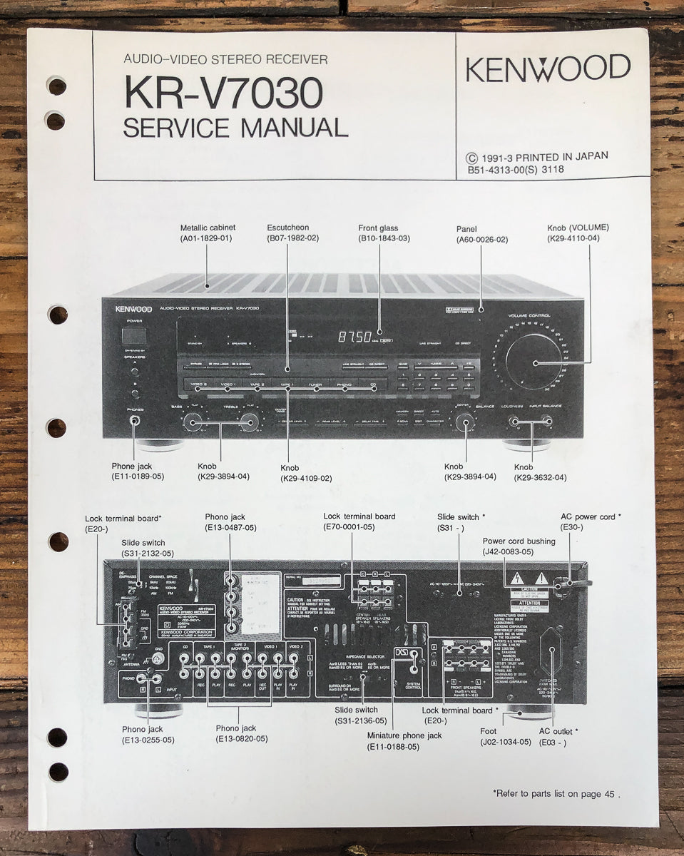 Kenwood KR-V7030 Receiver Service Manual *Original*