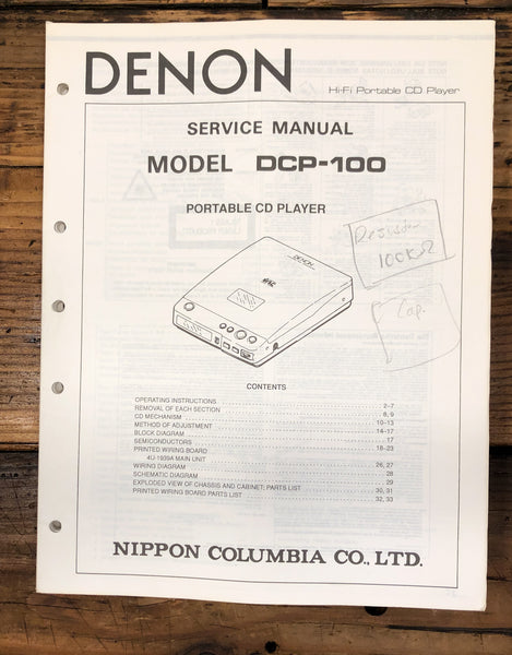Denon DCP-100 Portable CD Player  Service Manual *Original*