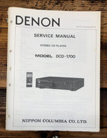 Denon DCD-1700 CD Player  Service Manual *Original*