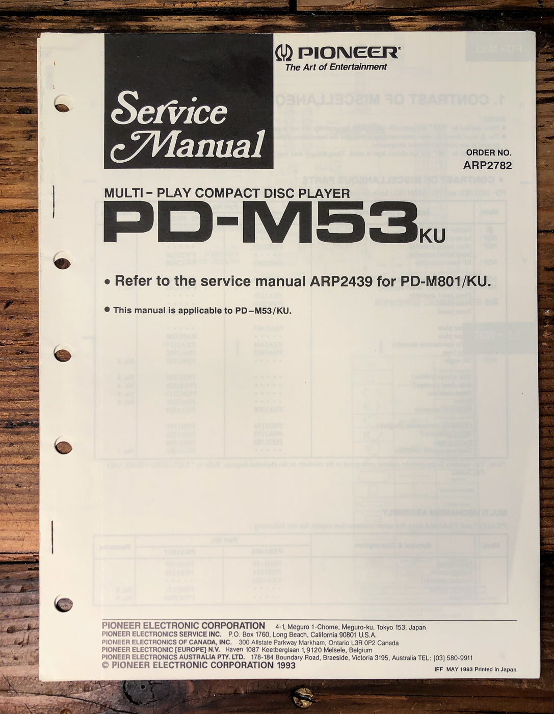 Pioneer PD-M53 CD Changer Supp. Service Manual *Original*