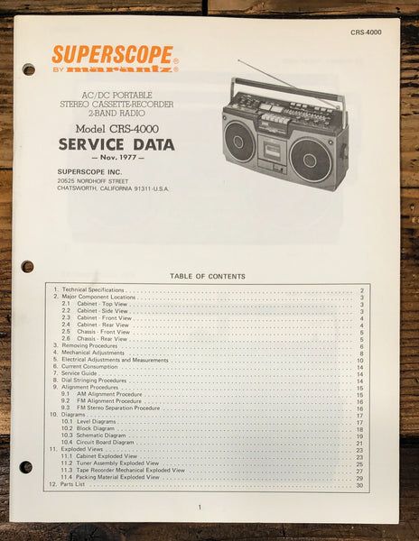 Superscope CRS-4000 Stereo Service Manual *Original*