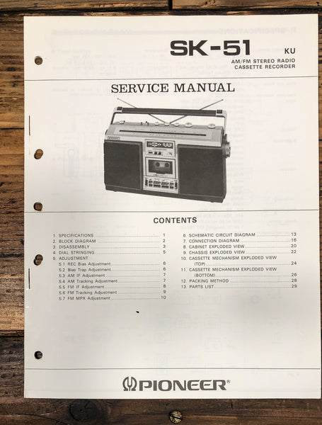 Pioneer SK-51 Radio Cassette Service Manual *Original*