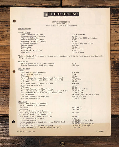 HH Scott Model 344B 344-B Receiver Old Style Service Manual *Original*