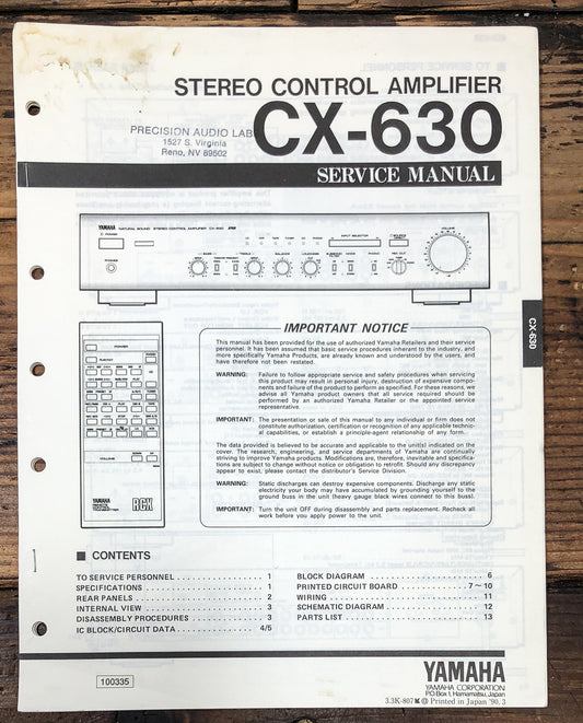 Yamaha CX-630 Preamp / Preamplifier Service Manual *Original*