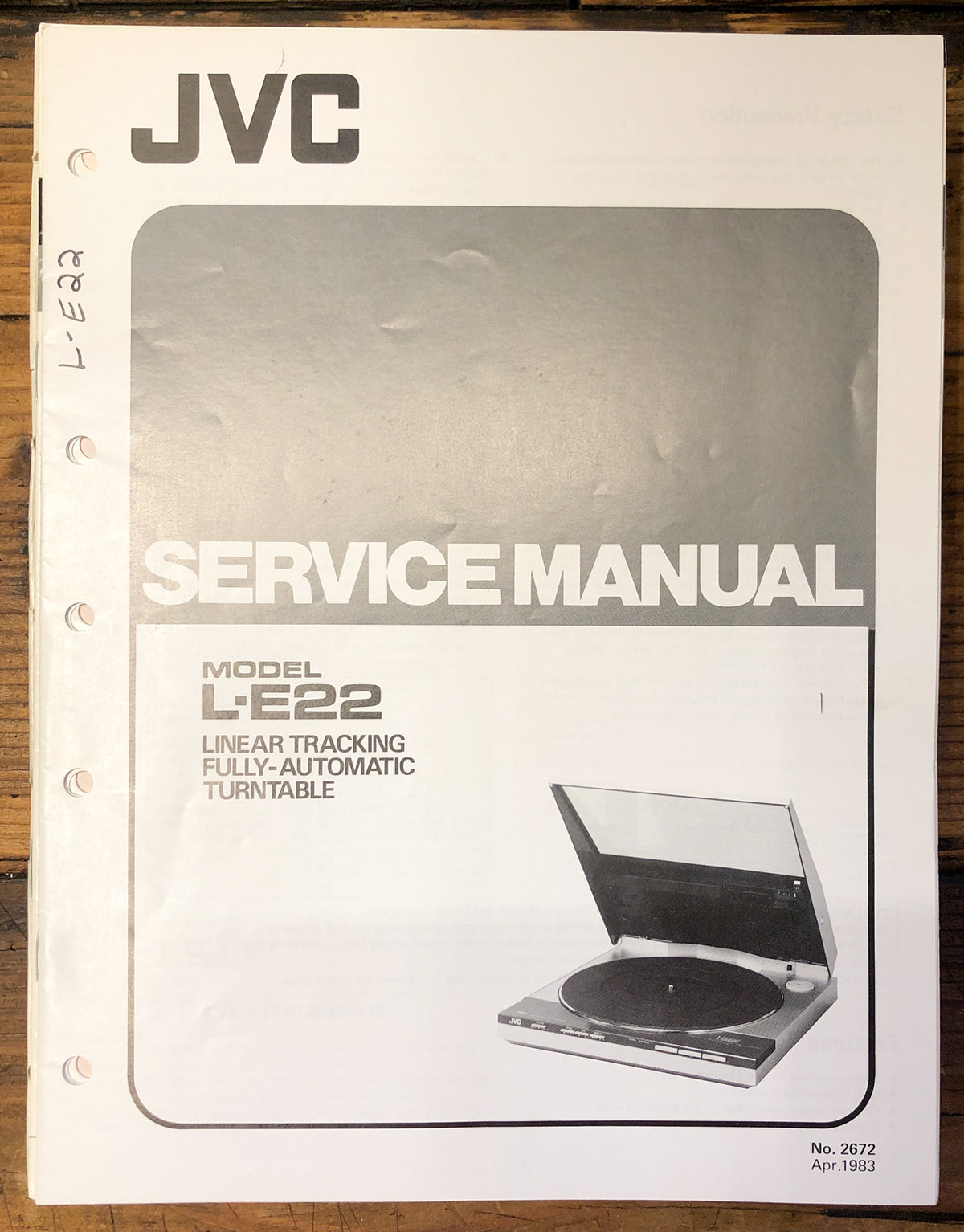JVC L-E22 Record Player / Turntable Service Manual *Original*