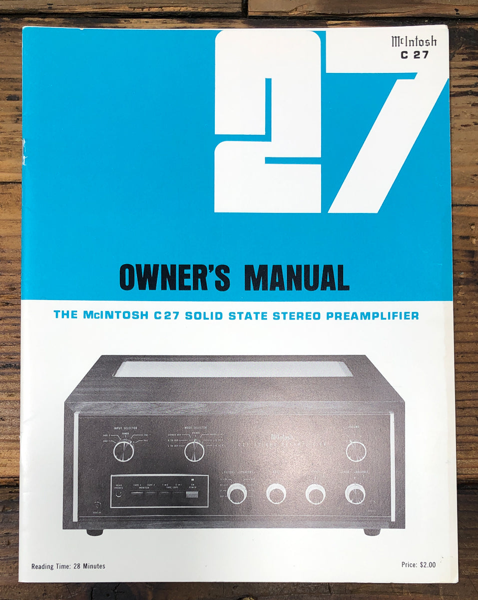 McIntosh C27 C-27 Preamp / Preamplifier Owners / User Manual *Original*