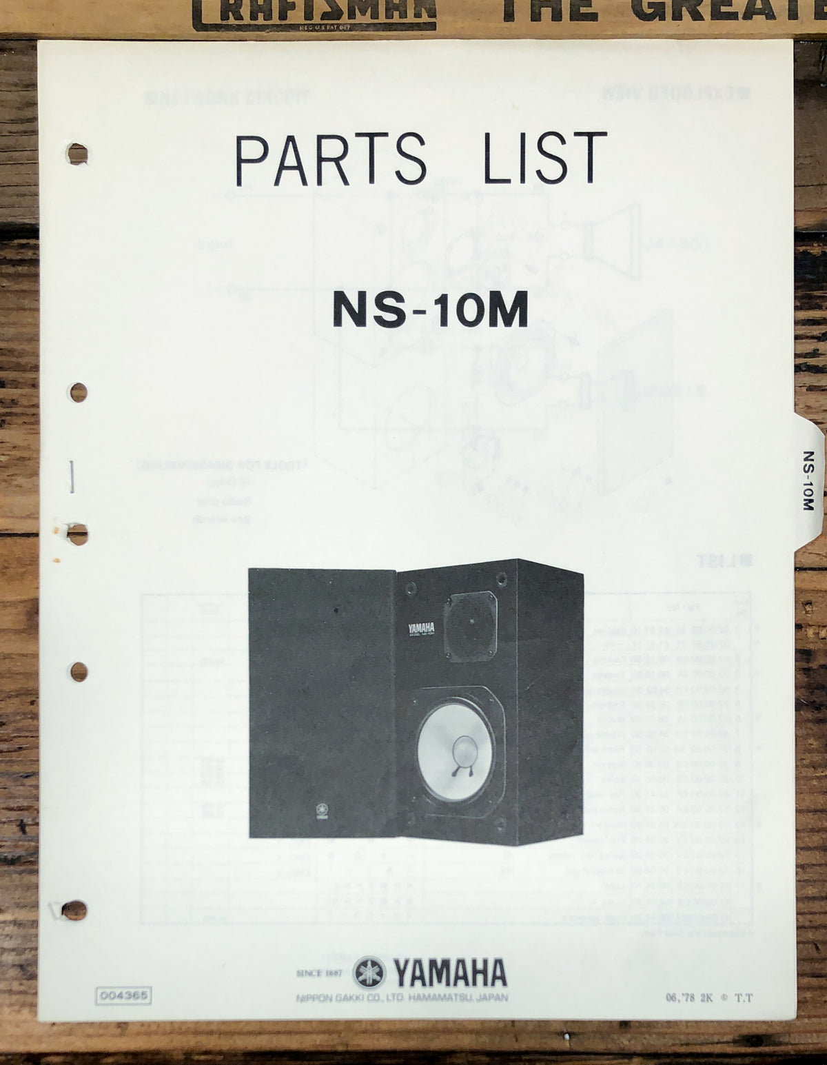 Yamaha NS-10M Speaker Parts List Manual  *Original*