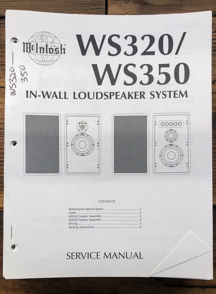 McIntosh WS320 WS350 Speaker  Service Manual *Original*