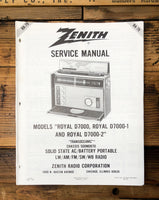 Zenith Royal D7000 D7000-1 D-7002 Transoceanic Radio  Service Manual *Original*