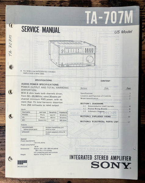 Sony TA-707M Amplifier  Service Manual *Original*