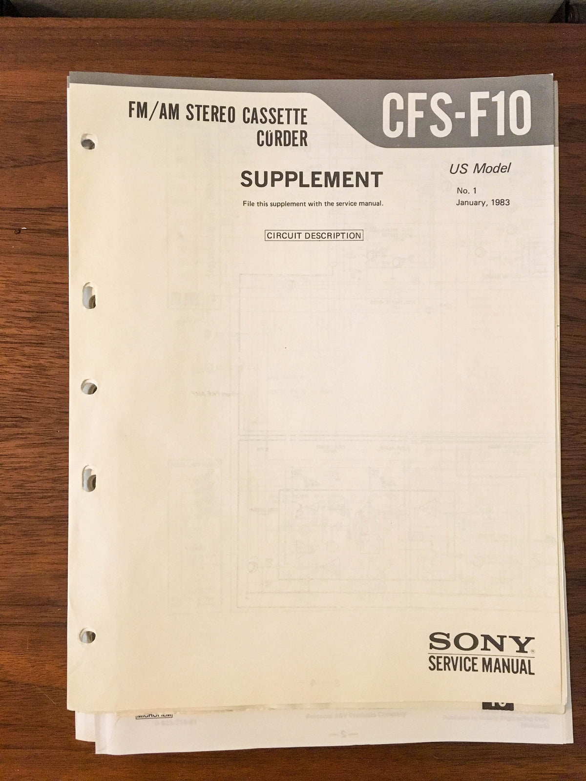 Sony CFS-F10 RADIO CASSETTE Service Manual Supplement 1 *Original*