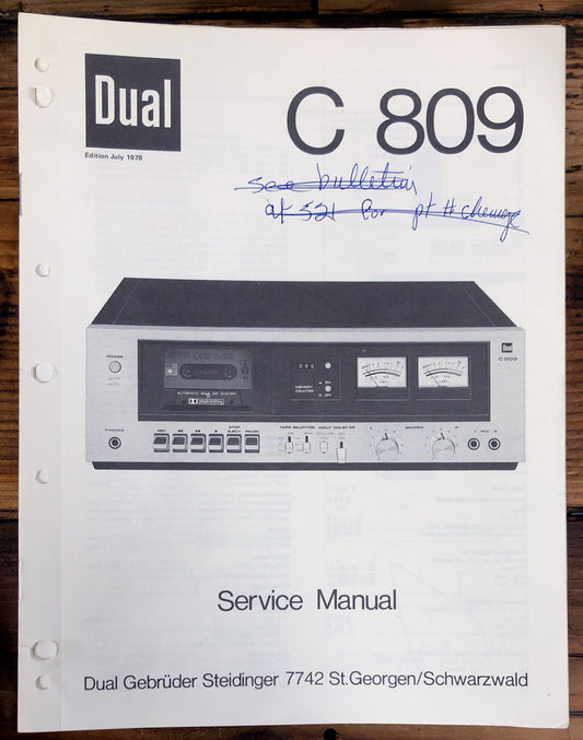 Dual C809 C 809 Cassette  Service Manual *Original*