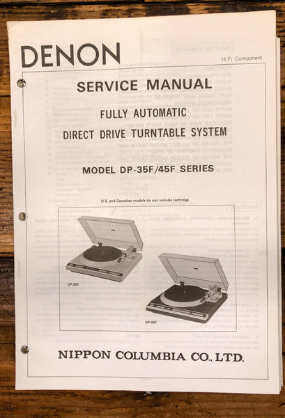 Denon DP-35F DP-45F Record Player / Turntable  Service Manual *Original*