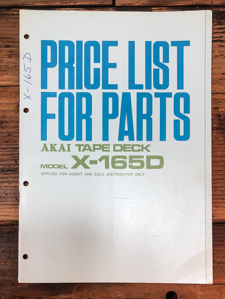 Akai Model X-165D  Price Parts List Manual *Original*