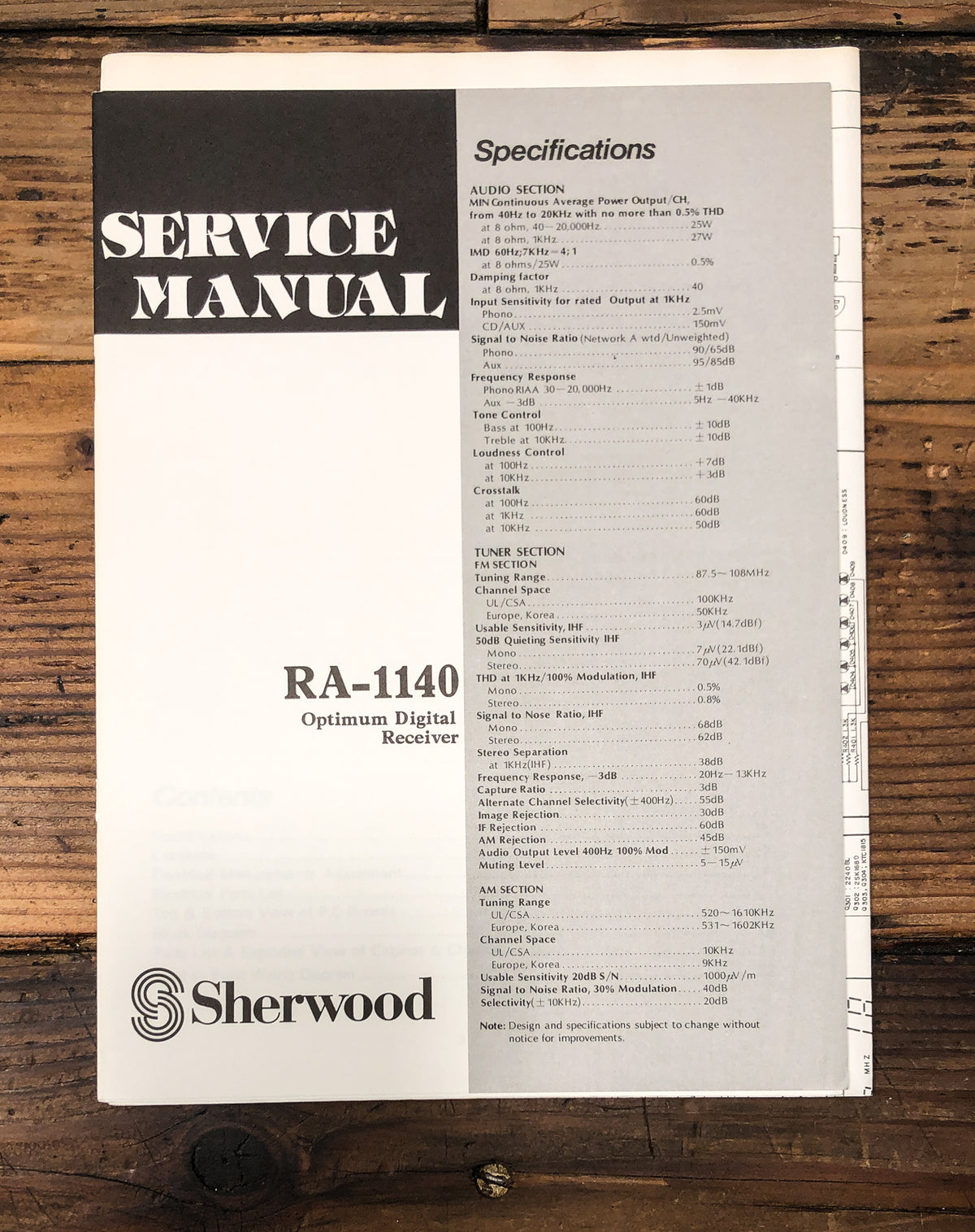 Sherwood RA-1140 Receiver Service Manual *Original*