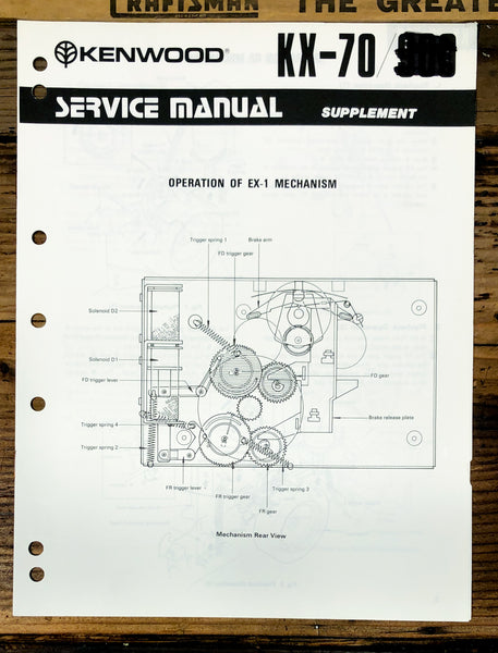 Kenwood KX-70 Cassette Supplement Service Manual *Original*