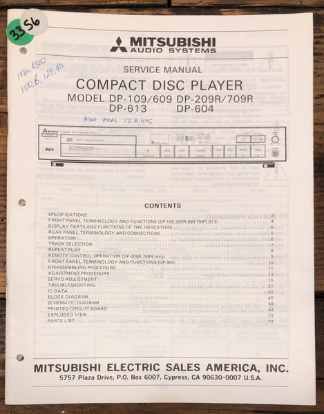 Mitsubishi DP-109 -209R -609 -709R -604 -613 CD Player Service Manual *Orig*