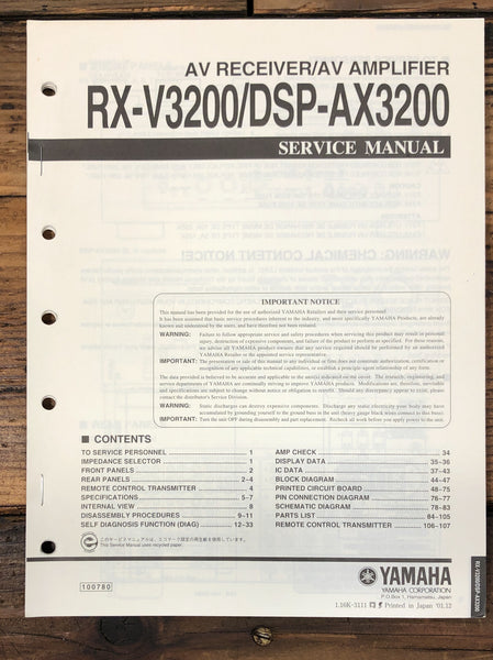Yamaha RX-V3200 DSP-AX3200 Receiver  Service Manual *Original*