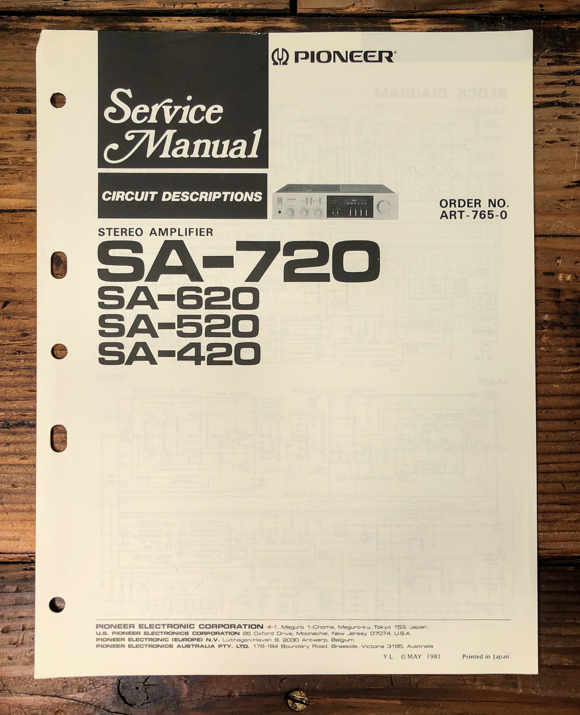 Pioneer SA-720 SA-620 SA-520 SA-420 Amplifier Service Manual *Original*